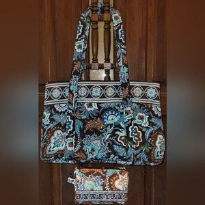 NEW Vintage Vera Bradley Tote and Cosmetic Bag Duo in Java Blue